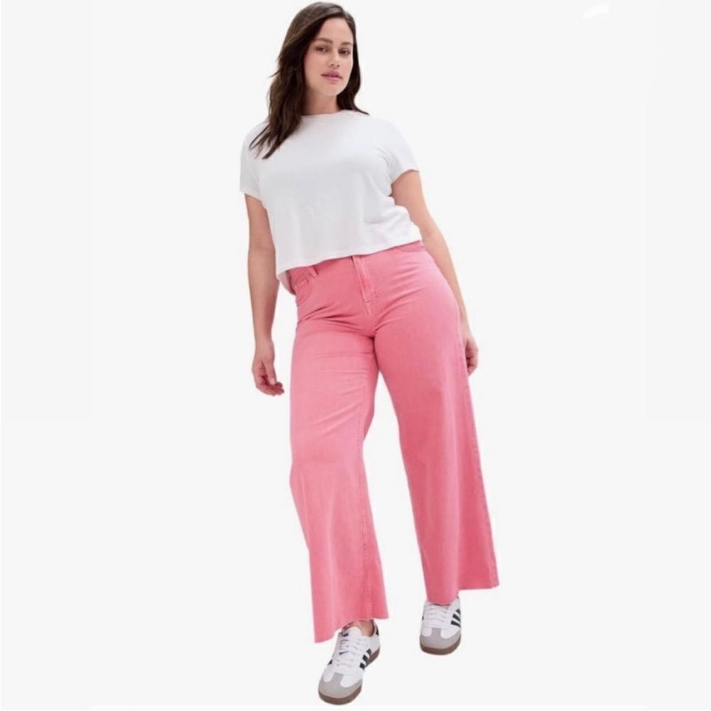 Gap Denim Women’s High Rise Wide Leg Raw Hem Jeans Pink Size 18 34 NWT